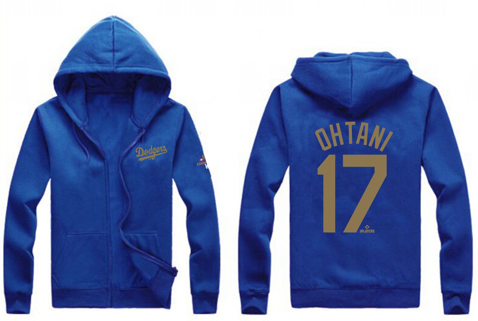 Men Los Angeles Dodgers #17 Ohtani Blue Zipper hoodie 2025 MLB Jersey style 1